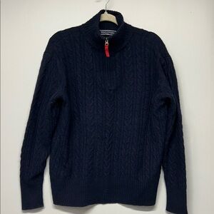 Woolovers Cable Knit Wool Sweater Navy Blue XL Fisherman Aran Academic Preppy